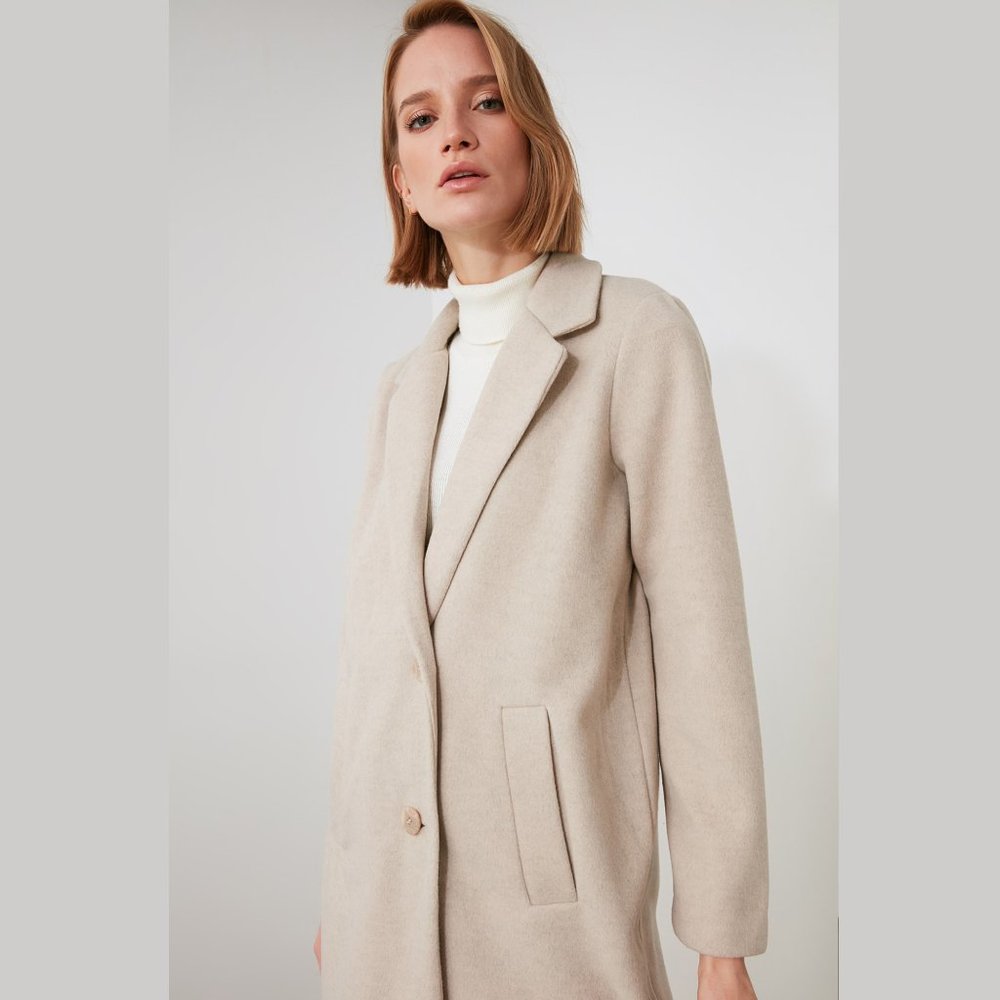 NWT Shawl 100% Cotton Collar Begie Pea Coat Small - Picture 2 of 7